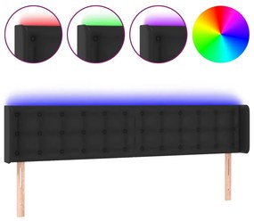 Tablie de pat cu LED, negru, 203x16x78 88 cm, piele ecologica 1, Negru, 203 x 16 x 78 88 cm