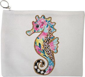 Portfard Cosmetice tip Plic, model Floral Seahorse, 23x18 cm, Alb, BEKZ®