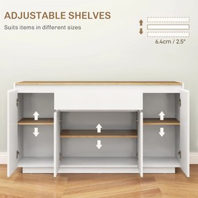 HOMCOM Bufet de Bucătărie cu 3 Dulapuri și 4 Uși cu Îchidere Lină, Mobilier Modern cu Sertar, 140x40x75 cm, Alb | Aosom Romania