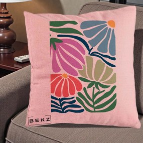 Perna Decorativa Flori Grafice Multicolore Modern, 40x40 cm, Roz, Husa Detasabila, Perna Inclusa, BEKZ®