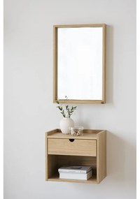 Noptieră în culoare naturală suspendată/cu rafturi din lemn masiv de stejar Hillmond – Rowico