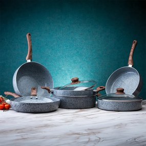 Tigaie cu capac Oliver Voltz Siena OV51319J28CD, 28 cm, Adâncă, Acoperire din marmură, Inducție, Gri