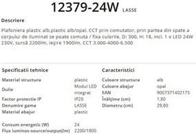 Plafoniera LED design modern, diametru 29,8cm, LASSE alb 12379-24W GL