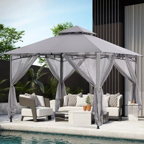 ABCCANOPY Foișor de gradina 3.3x3.3 m - Foișor exterior cu cadru din oțel și plasă de țânțari pentru gazon, curte, grădină, terasă, Gri
