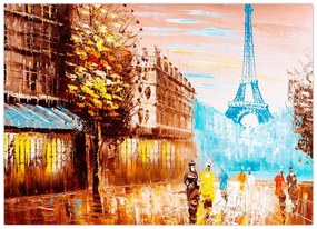 Tablou pe sticlă - Vremea ploioasă și Turnul Eiffel (70x50 cm)