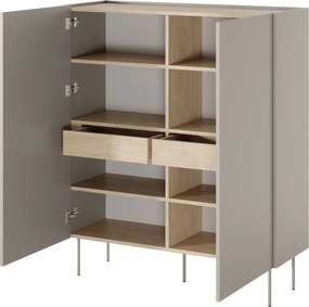 Comodă înaltă Desin 120 cm cu două uși și sertare ascunse - casmir / stejar Nagano