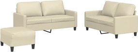 vidaXL Set de canapele cu perne, 3 piese, crem, piele ecologică