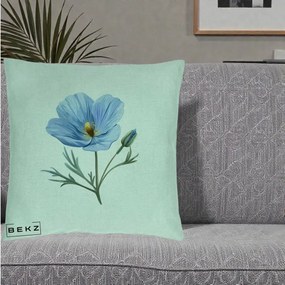 Perna Decorativa Mac Albastru Acuarela, 40x40 cm, Verde Menta, Husa Detasabila, Perna Inclusa, BEKZ®