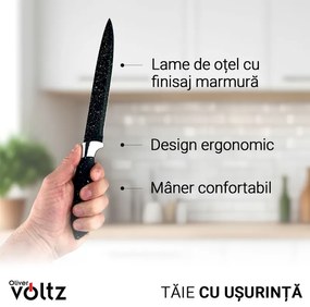 Set cutite cu suport Oliver Voltz OV51633G5, Otel, Acoperire marmura, 6 piese, Negru