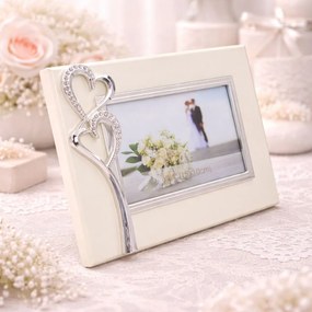 Ramă Foto AZAY cu Inimi și Cristale, 15x10 cm, Ramă Foto Romantică pentru Cuplu, Cadou Nuntă / Aniversare, Cutie Cadou Inclusă