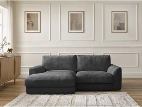 Colțar negru cu tapițerie din chenille (cu colț pe partea stângă/cu șezlong) Leonore – Bobochic Paris