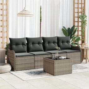 vidaXL Set Canapea Grădină de 5 Piese cu Pernă Gri din Ratan Poly