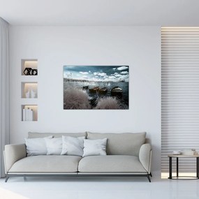 Tablou - Bărci de lemn pe lac (90x60 cm)