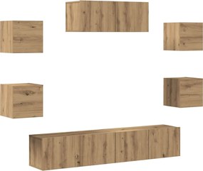 vidaXL Set dulap TV 7 piese Stejar Artisan montat pe perete