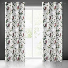 Draperie gri-alb, cu flori albe, pe inele Lungime: 250 cm