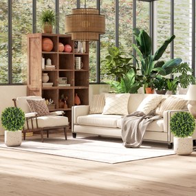 HOMCOM Set 2 Plante Artificiale de Buxus de 40 cm cu Tija Integrată pentru Interior și Exterior, Verde | Aosom Romania