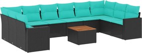 vidaXL Set canapele de grădină cu perne, 11 piese, negru, poliratan