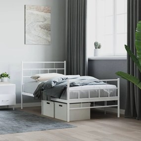 355721 vidaXL Cadru de pat metalic cu tăblie de cap/picioare, alb, 100x200 cm