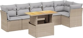 vidaXL Set canapele de grădină, 7 piese, cu perne, bej, poliratan