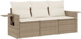 vidaXL Set canapele de grădină, 3 piese, cu perne, bej, poliratan