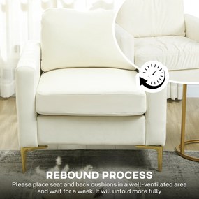 HOMCOM Fotoliu pentru living tapițat cu catifea căptușeală groasă șezut lat cotiere pernă 81x77x81 cm crem | Aosom Romania