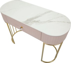 Consola, Mauro Ferretti, Montpellier, 100 x 40 x 75 cm, fier/lemn/piele ecologica, roz/auriu/alb