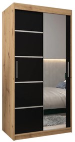 Dulap de haine 100 cm cu oglindă Verika 2 100 (stejar artisan + negru). 1063755