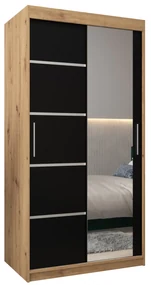 Dulap de haine 100 cm cu oglindă Verika 2 100 (stejar artisan + negru). 1063755