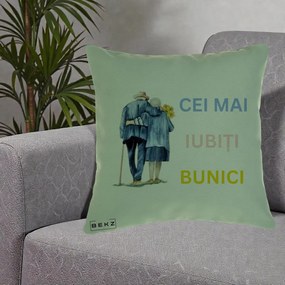 Cadou pentru Bunici - Perna Personalizata Cei Mai Iubiti Bunici Acuarela Spate, 40x40 cm, Verde, Husa Detasabila, Perna Inclusa, BEKZ®