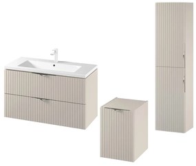 Set dulap baie suspendat 2 sertare si lavoar inclus 100 cm, dulap baie suspendat si dulap baie tip coloana, culoare casmir mat, MDF, Cersanit Tirso