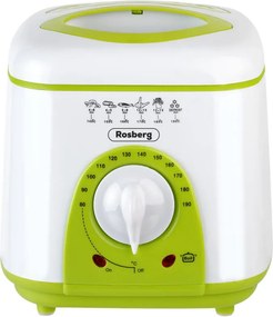 La mâna a doua: Friteuza mini Rosberg , 950W, 1 litru, Termostat, Strat antiaderent, Alb / Verde