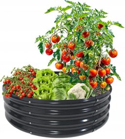 Jardiniera rotundă din tablă de culoare antracit 60 x 60 x 30 cm