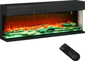 HOMCOM Șemineu Electric Încorporabil cu Efect de Flăcări 3D, Oprire Automată și Termostat, 127x26x50 cm, Negru | Aosom Romania