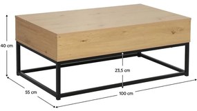 Masă de cafea Lendemain (stejar + negru) (cu sp. depozitare). 1116406
