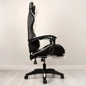 JAKS PREMIUM SCAUN GAMING REGLABIL ECO - PIELE NEGRU-ALB + PERNĂ DE MASAJ