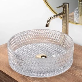 Lavoar pe blat Rea Cristal rotund finisaj sticla transparenta 36 cm