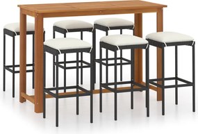 vidaXL Set mobilier bar de grădină cu perne, 7 piese, negru