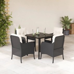 vidaXL Set mobilier de grădină cu perne, 5 piese, negru, poliratan