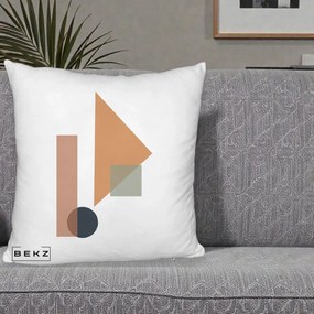 Perna Decorativa Geometric Bauhaus Triunghi, 40x40 cm, Alb Pufos, Husa Detasabila, Perna Inclusa, BEKZ®