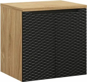 Set dulap baza suspendat 60 cm cu blat Comad Ocean stejar uleiat si negru mat