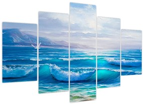 Tablou - Pictură în ulei de mare cu pescăruși (150x105 cm)