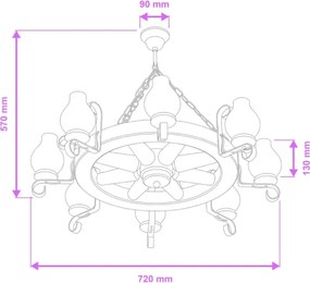 Brilagi - Lustru suspendat pe lanț ROATA, 8 x E14, 40 W, 230 V, diam. 70 cm, fag/nuc
