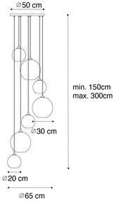 Lampă suspendată Art Deco din alamă cu sticlă albastră rotundă cu 7 lumini - Sandra