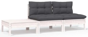 vidaXL Set mobilier de grădină cu perne, 3 piese, alb, lemn masiv pin