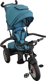 Tricicleta cu copertina Baby Care™ Turbo Bike , Cu melodii si lumini, Roti din cauciuc, Pozitie somn, Scaun reversibil cu rotatie 360 grade , Cadru