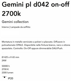 Plafoniera LED design circular Gemini pl d042 on-off 2700k alb
