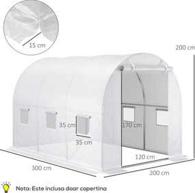 Outsunny Folie pentru Seră cu 12 Ferestre, Ușă Rulabilă și Margini Îngropate, 3x2x2 m, Alb | Aosom Romania