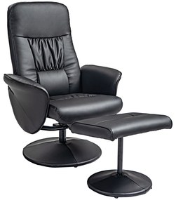 HOMCOM Set de 2 piese Fotoliu cu Taburet Fotoliu de relaxare cu Taburet, reglabil în înălțime, spătar înclinabil, Negru | Aosom Romania