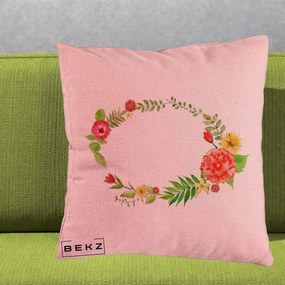 Perna Decorativa Coroana Florala Acuarela, 40x40 cm, Roz, Husa Detasabila, Perna Inclusa, BEKZ®