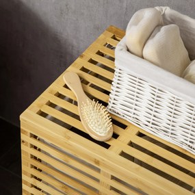 HOMCOM Cos de rufe din bambus, cu capac si sac de captuseala detasabil, cos de spalat, economiseste spatiu | AOSOM RO
